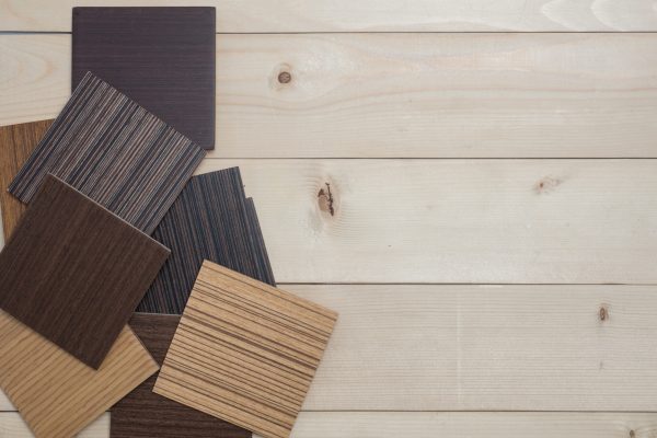 Samples of material, wood , on concrete table.Interior design select material for idea. Decoration idea concept vintage material.